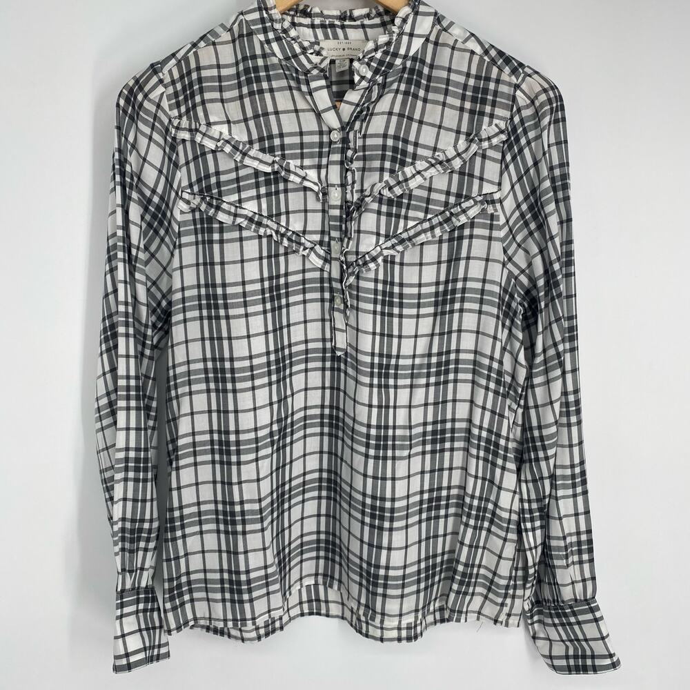 Lucky Brand‎ Top Women’s Small Western Plaid Ruffle Edge Feminine Equestrian